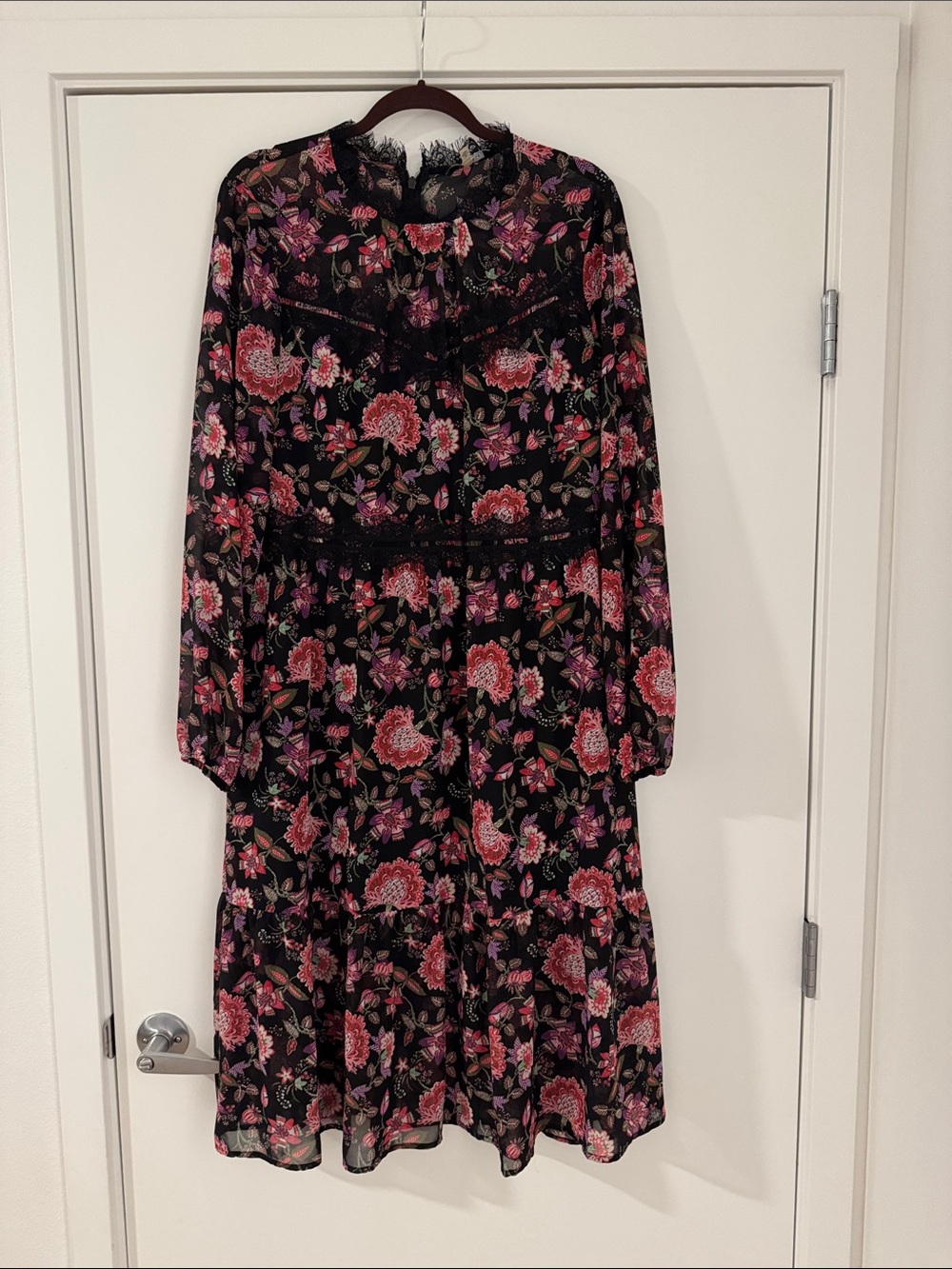 Nine West Black Midi Dress with Pink Floral Print